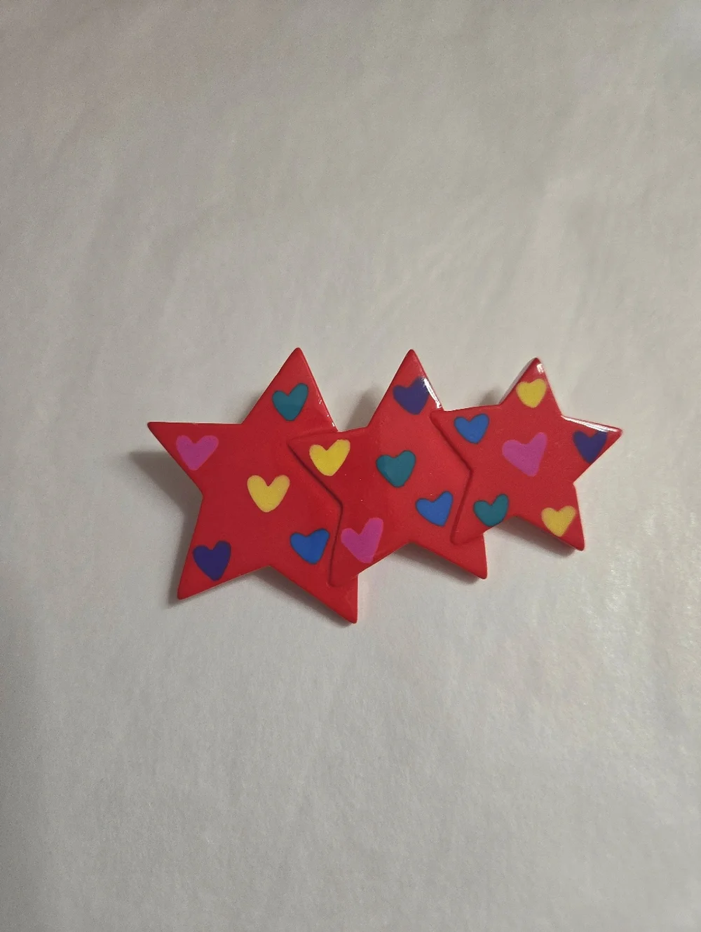 Vintage 90s Red Shooting Stars Hearts Brooch Pin Multicolored Hearts